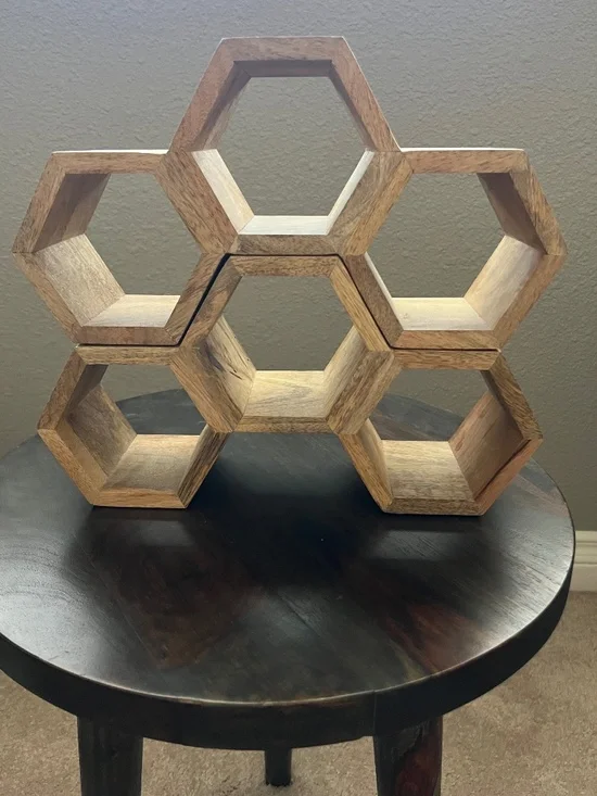Honeycomb Hexagon Wood Wine Rack Set of 2 - Picture 1 of 8